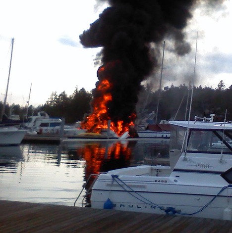 Jay Hurlburt took this photo of the Roche Harbor boat fire with his Verizon Wireless cellphone.