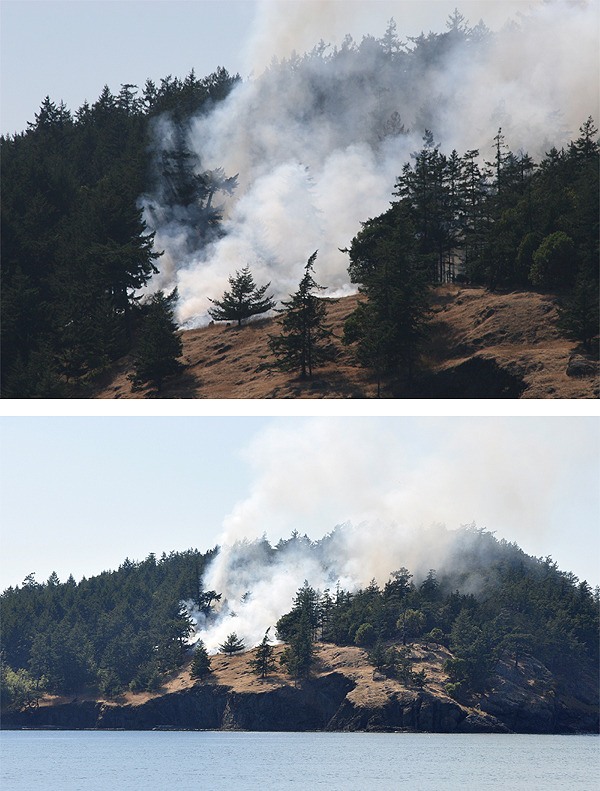 A total of 16 San Juan District 3 firefighters worked Sunday afternoon to Monday morning to contain a wildfire on the eastern side of uninhabited Satellite Island