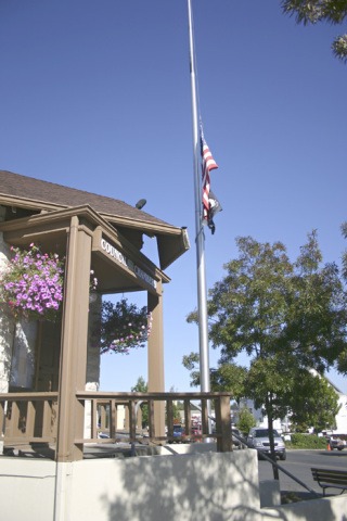 The flag flies at half-staff at Friday Harbor Town Hall in memory of the victims of the Sept. 11