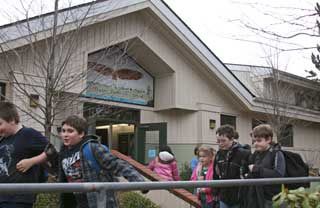 Students on the way home at the end of the day at Friday Harbor Elementary School.