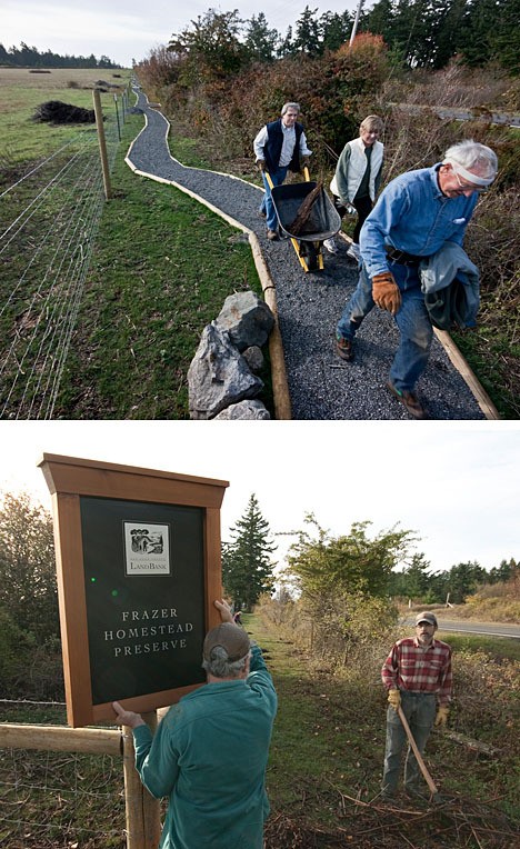 Volunteers with the San Juan Island Trails Committee and the San Juan County Land Bank have developed a public trail along Cattle Point Road from the Frazer Homestead to American Camp. The trail is part of a network of trails that will someday lead from Friday Harbor to American Camp.