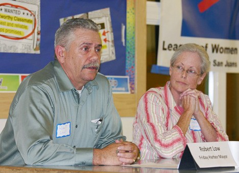 Bob Low participates in the Oct. 14 candidates forum in the Friday Harbor Middle School Commons. Low ran for mayor against Carrie Lacher.