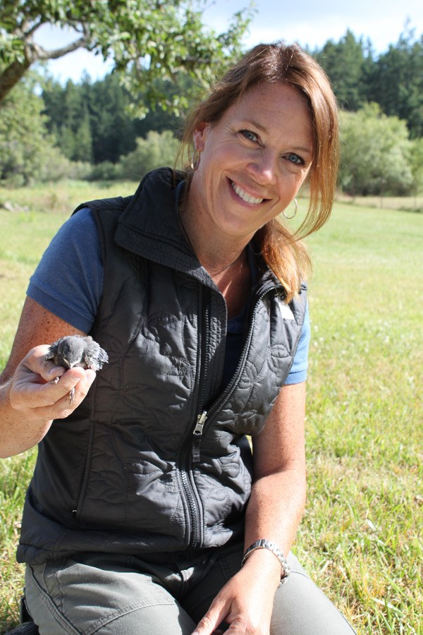 Kathleen Foley holds a recently banded bluebird. She has been named a 'Disney Conservation Hero' for her work to restore the San Juan Islands bluebird population.