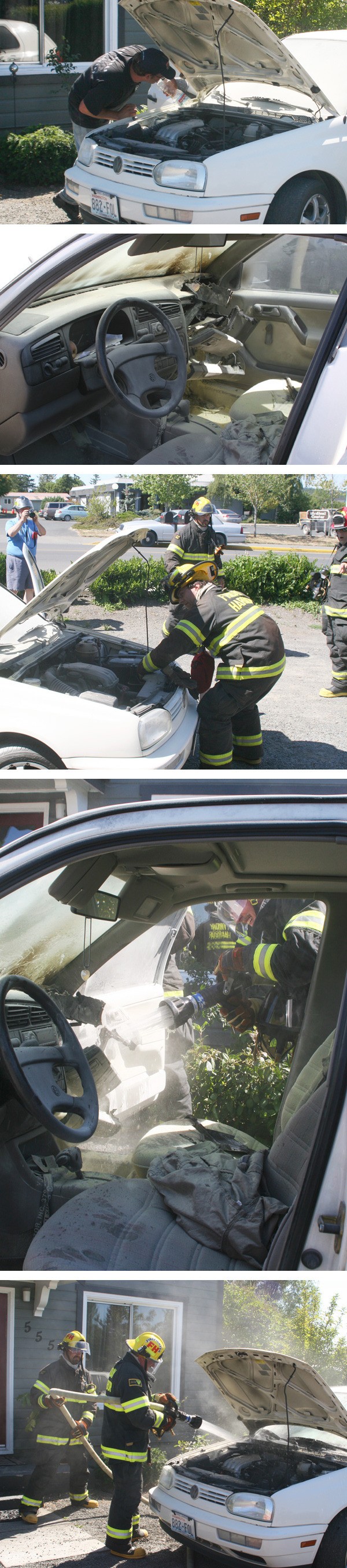 A month before a town firefighter was photographed fighting a car fire without proper equipment