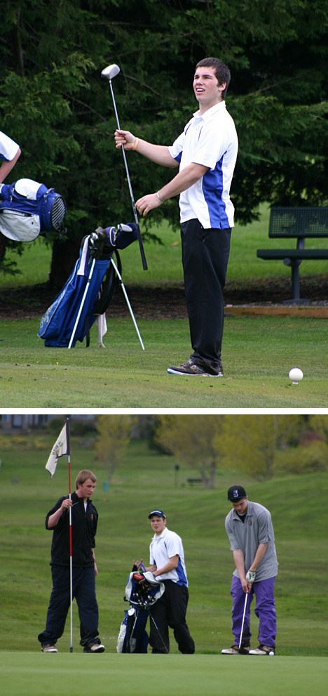 Top photo: Orcas Viking Jacob Hanson watches his drive from the tee on the ninth hole