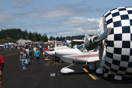 Aviation fans check out a long line of vintage