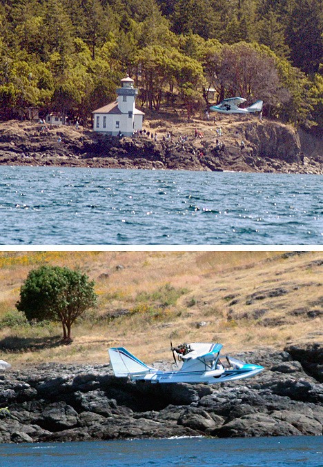 This plane was photographed flying close to the water over an area where orcas were swimming