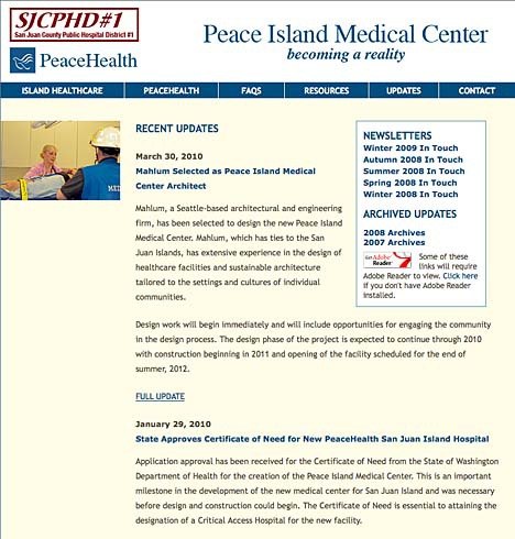 You can keep up with the development of Peace Island Medical Center through the Web site