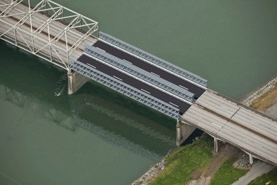 A computer-generated image illustrates the span that will serve as a temporary replacement for the section of the I-5 Skagit River bridge that collapsed May 30.