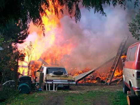 A modestly-sized two-story home on Miller goes up in flames early Thursday afternoon. The 2