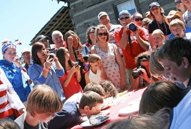 The pie eating contest is one of the more popular events at the annual July 4th Pig War Picnic