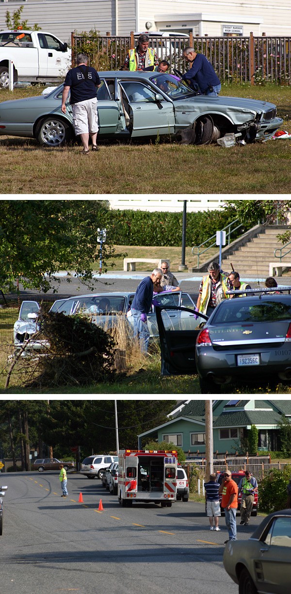 Emergency personnel went to the scene of a single-car crash across the street from Friday Harbor Middle School