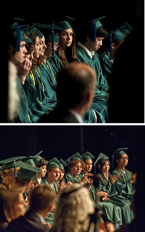 Top photo: Catlyn Keys looks toward the podium as Louis O'Prussack