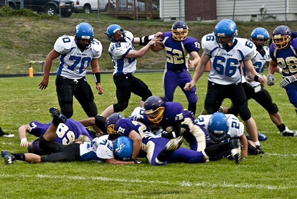 The Island Game gets rough in the first quarter. Friday Harbor's Cody West (28)