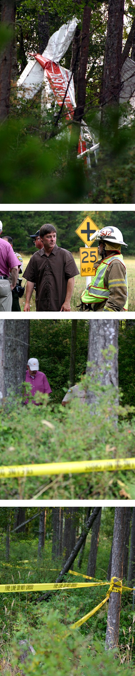 Top photo: A small plane crashed into trees shortly after takeoff from Roche Harbor Airport