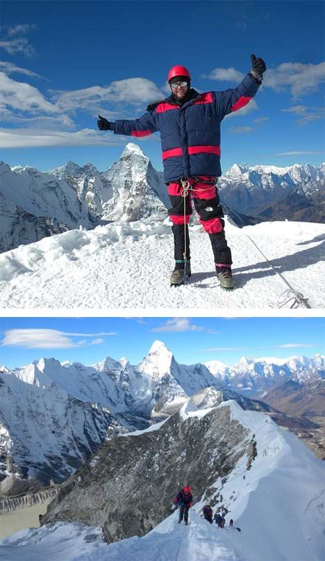 Jason Sears celebrates summiting Island Peak