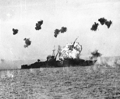 The USS Louisville is hit by a kamakaze fighter plane in January 1945. Stephanie Prima-Sarantopulos' father