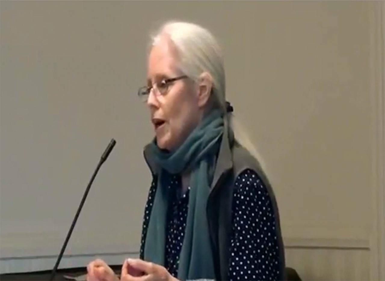 Contributed photo                                Friday Harbor Mayor Carrie Lacher discusses the affordable housing crisis at the meeting.