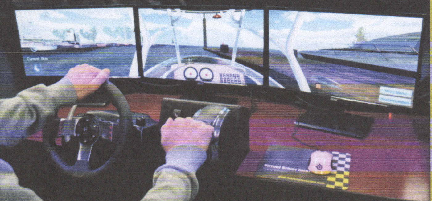 Drive a boat through a virtual simulator