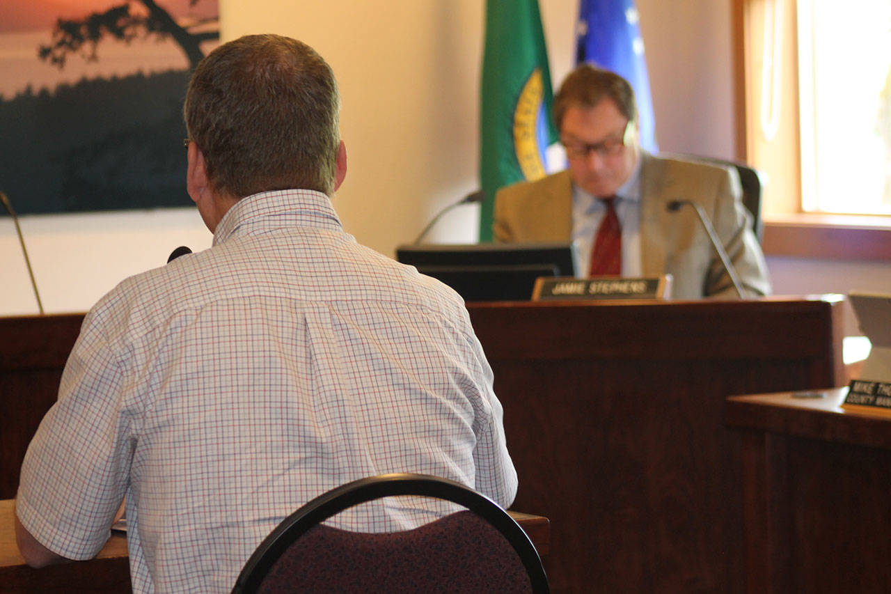 Staff photo/Hayley Day                                San Juan County Health and Community Services Director Mark Tompkins presents information about the Emergency Rental Assistance program at the May 9 county council meeting.