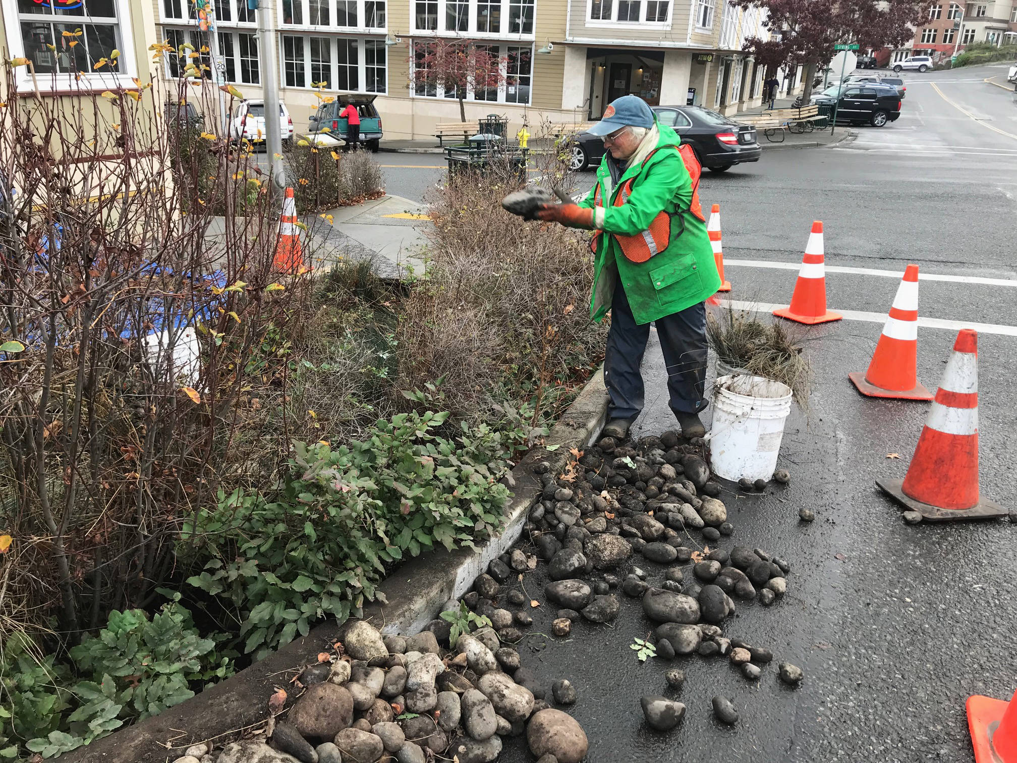 Contributed photo/Matt Pranger                                Alison Longely works on the rain garden.