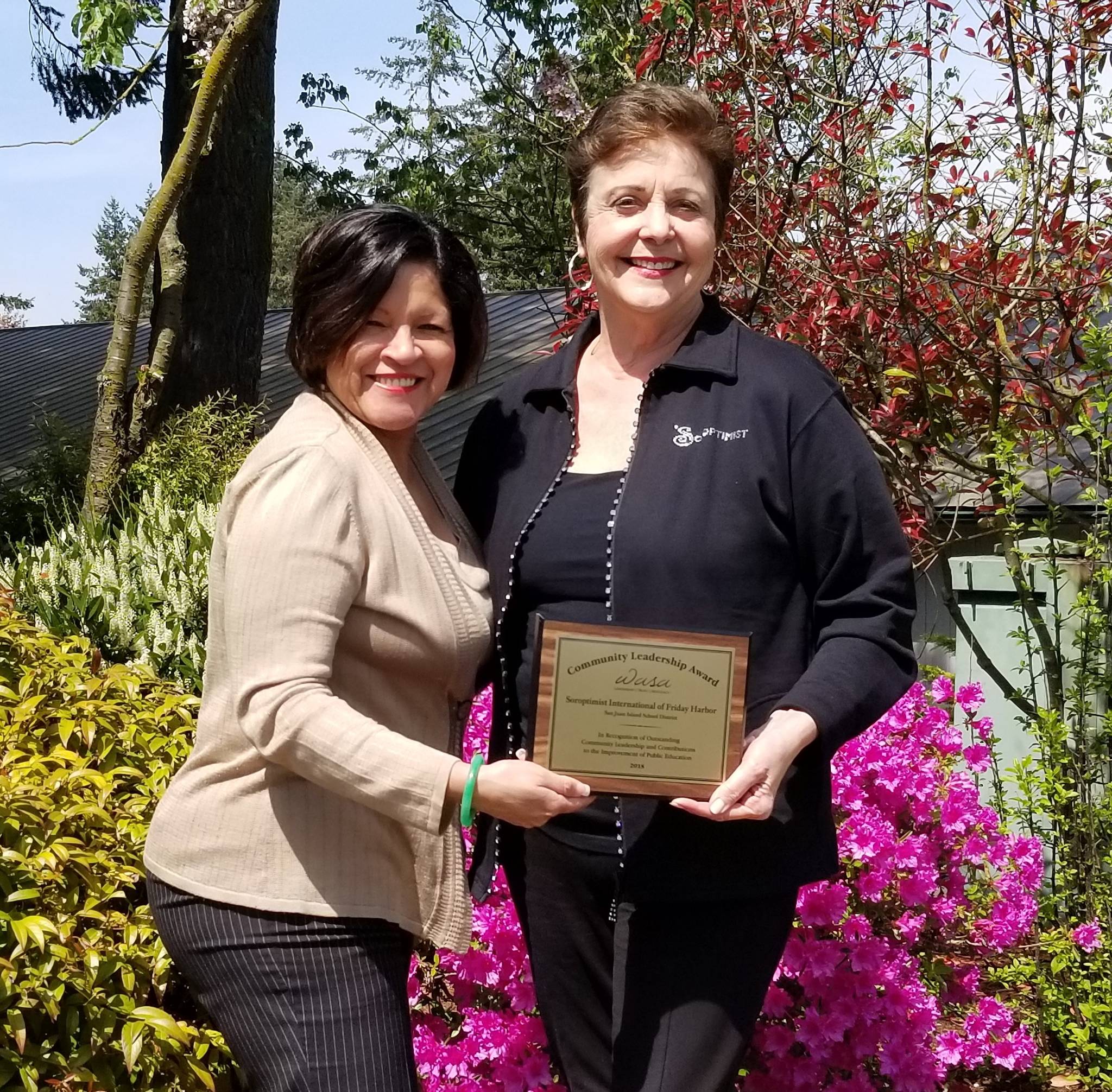 Contributed photo/SJISD                                Danna Diaz and Marcy Hahn hold the award.