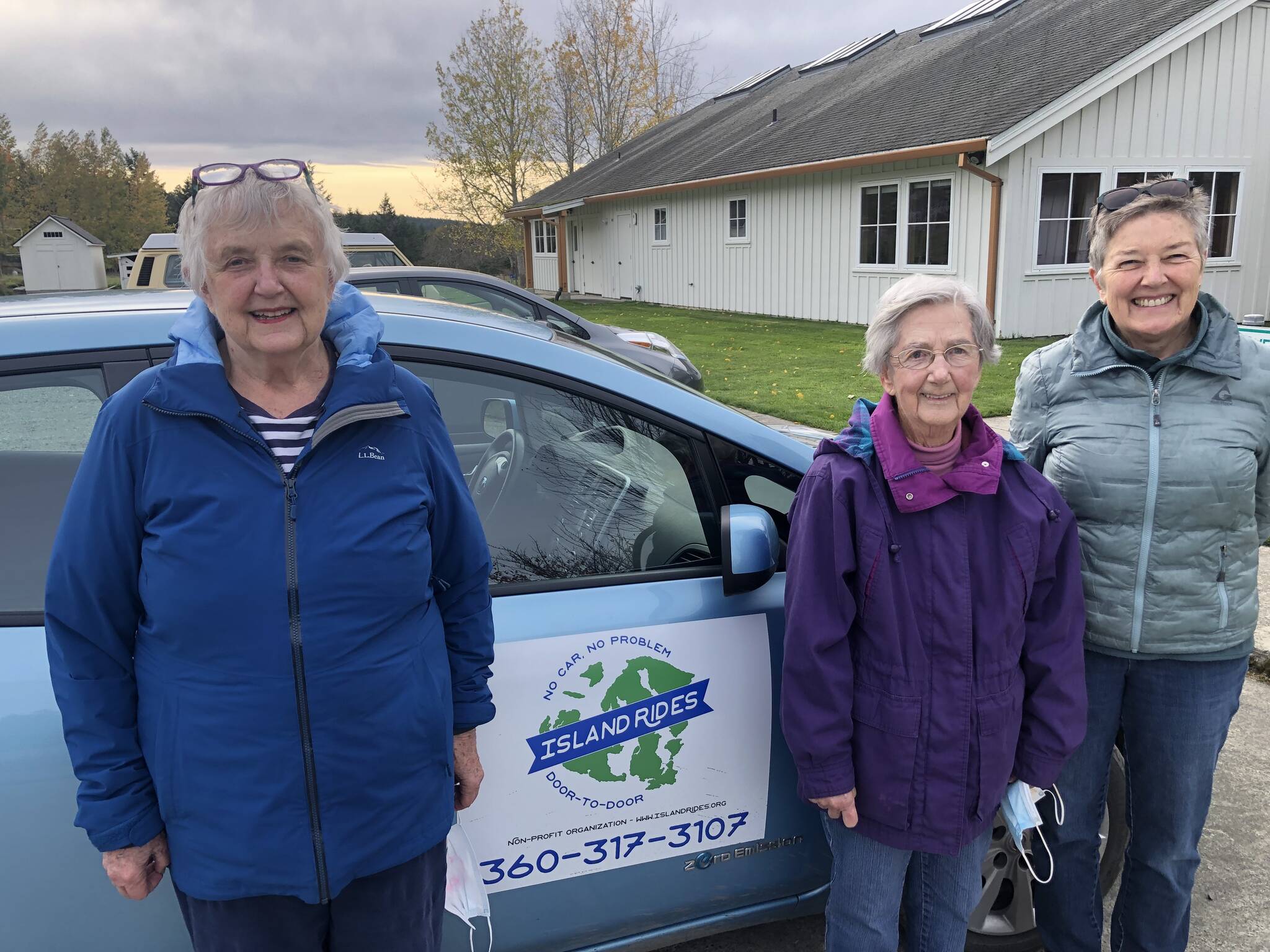 Elizabeth Taylor, Melba Gaddis and driver Anne Trench at Grace Church on Lopez Island where they attend the Creaky Yoga classes twice weekly.