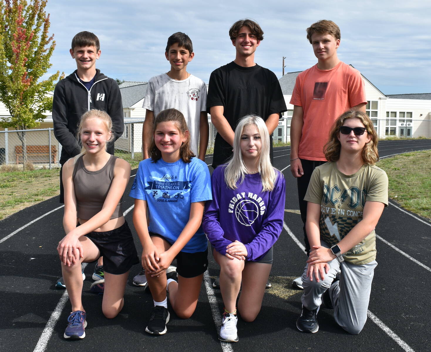 Maria Magana-Navarro/Staff photo 
2023 Cross Country team. Back row, left to right: Nick Taylor, Walter Rovente, Noah Rovente, Ash Hamlin. Front row, left to right: Flora Compton, Isobel Bashaw, Rose Jensen, Janna Rajczi.