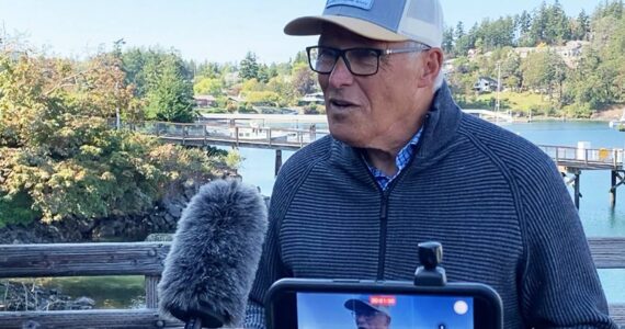 Contributed photo by Gov. Jay Inslee’s office
Jay Inslee takes questions during Friday Harbor visit.