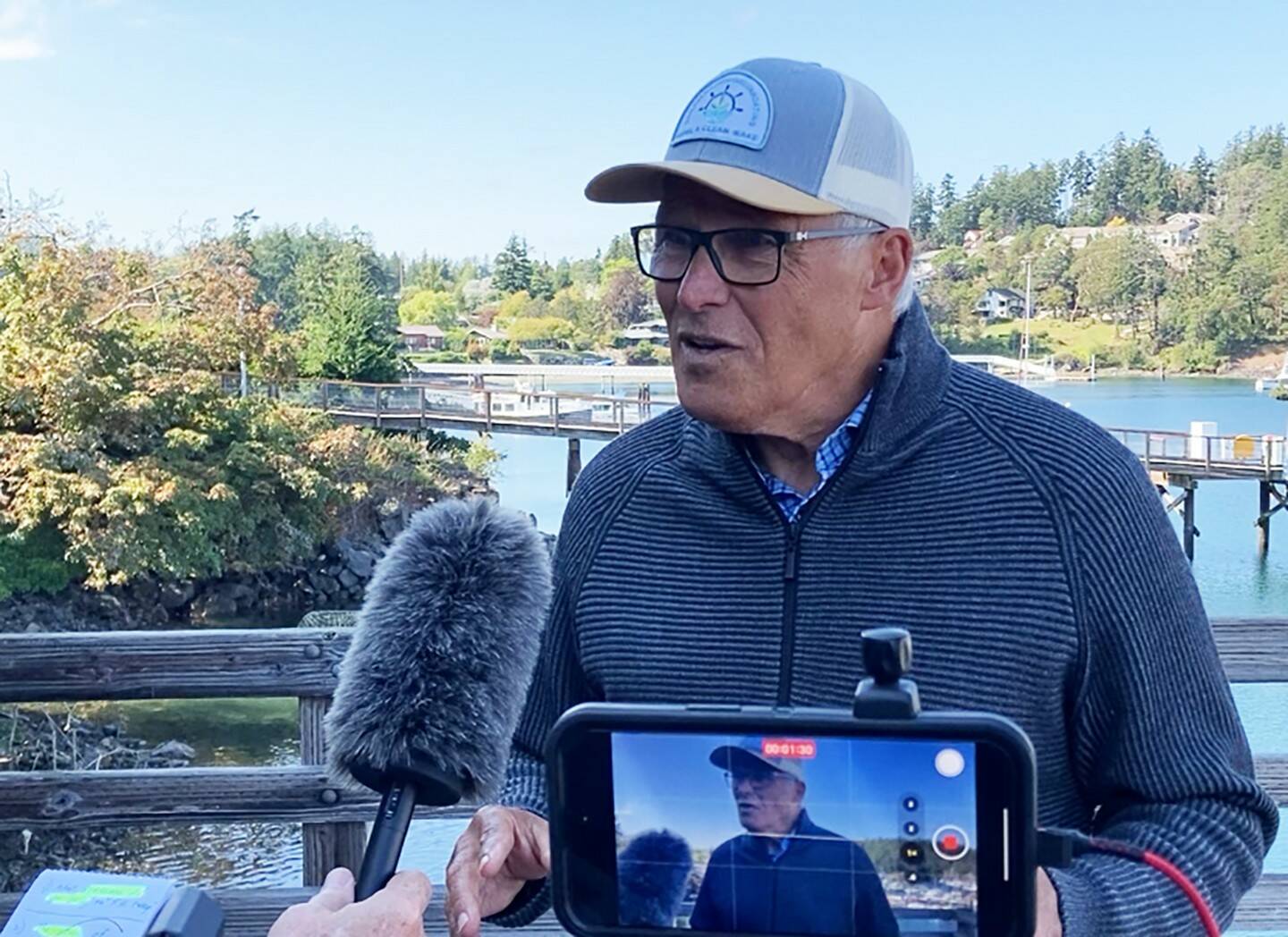 Contributed photo by Gov. Jay Inslee’s office
Jay Inslee takes questions during Friday Harbor visit.