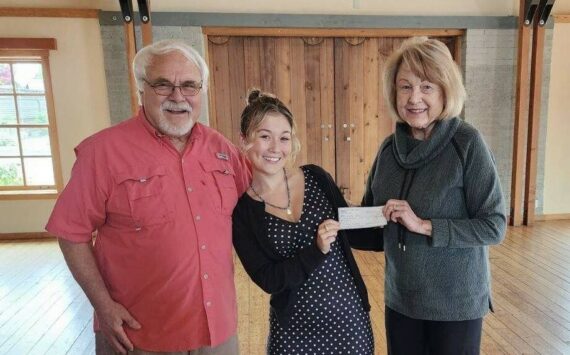 Contributed photo
President Sharon Hoope, right, presents the check to Izzy Graham, center, with Kiwanis Scholarship Chairman Jack Rice, left.