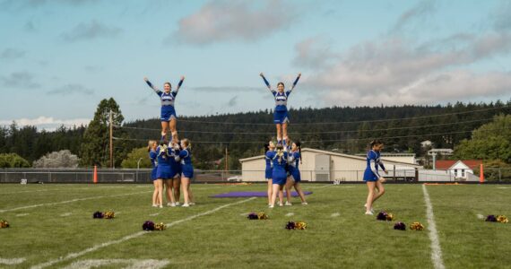 Contributed photo by Aiden Haines
Two Prep Level Stunts - Left to Right Left Stunt Group: Paloma Waldron (main base), Elizabeth Ockerman (front spot), Paige Carlton Flierl (flyer/ top girl), Samantha Ponce (back spot), Brandy Lawson (side base). Right Stunt Group: Liliana Carrillo (main base), Chloe Roach (front spot), Madison Ockerman (flyer/ top girl), Chase Lee (back spot), Kimberly Ponce Tumbling Pass: Jillian Otis