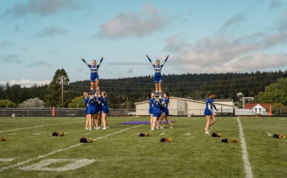 Contributed photo by Aiden Haines
Two Prep Level Stunts - Left to Right Left Stunt Group: Paloma Waldron (main base), Elizabeth Ockerman (front spot), Paige Carlton Flierl (flyer/ top girl), Samantha Ponce (back spot), Brandy Lawson (side base). Right Stunt Group: Liliana Carrillo (main base), Chloe Roach (front spot), Madison Ockerman (flyer/ top girl), Chase Lee (back spot), Kimberly Ponce Tumbling Pass: Jillian Otis