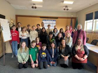 Contributed photo by Matt Pranger
FHMS fourth period Northwest Studies class in Town Hall Council Chambers .